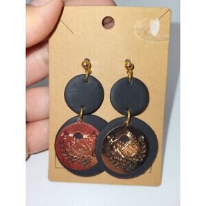 NEW Blind studio engraved earings Mountain Forest Gold tone Wood